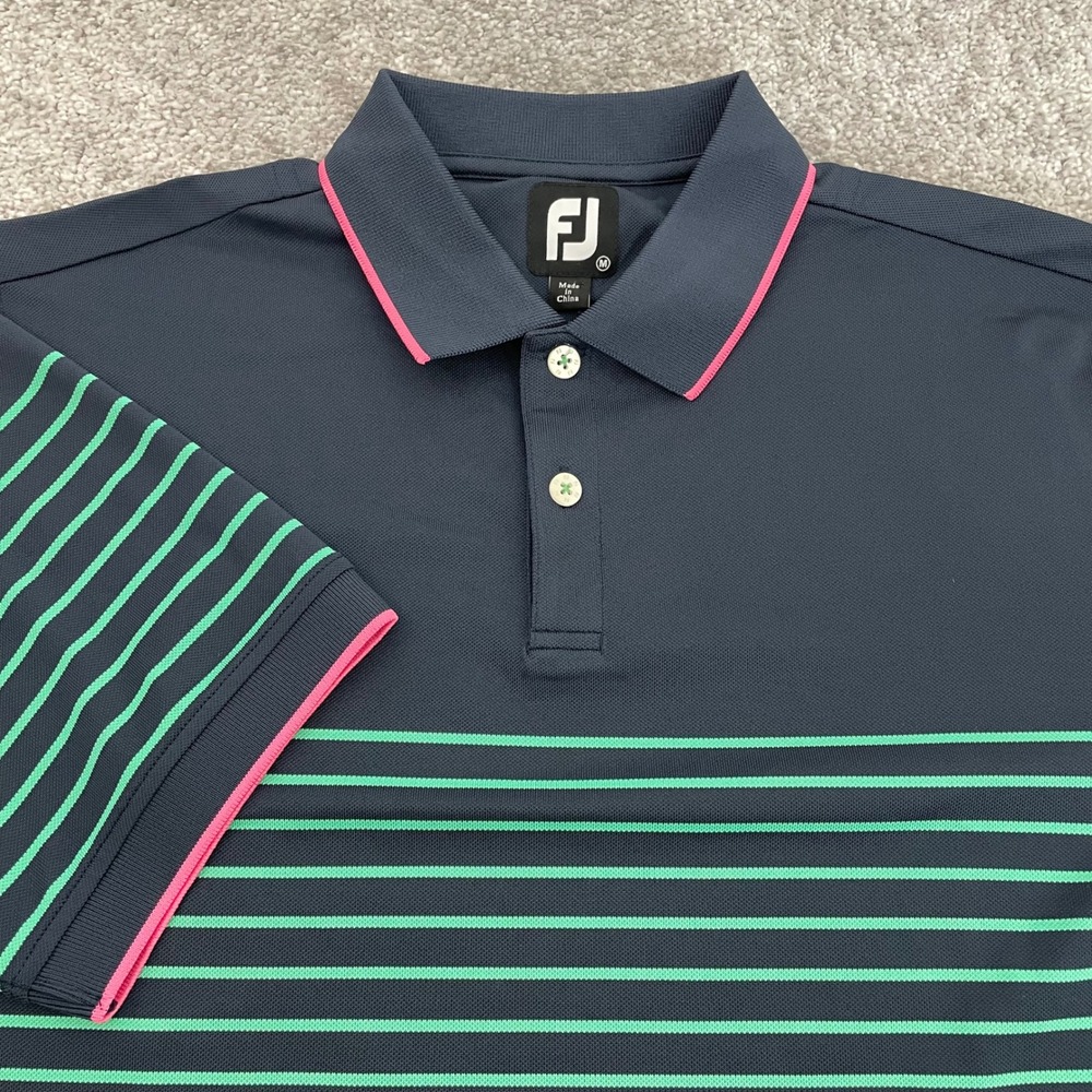 FootJoy Polo Mens Medium Striped Performance Golf Short Sleeve